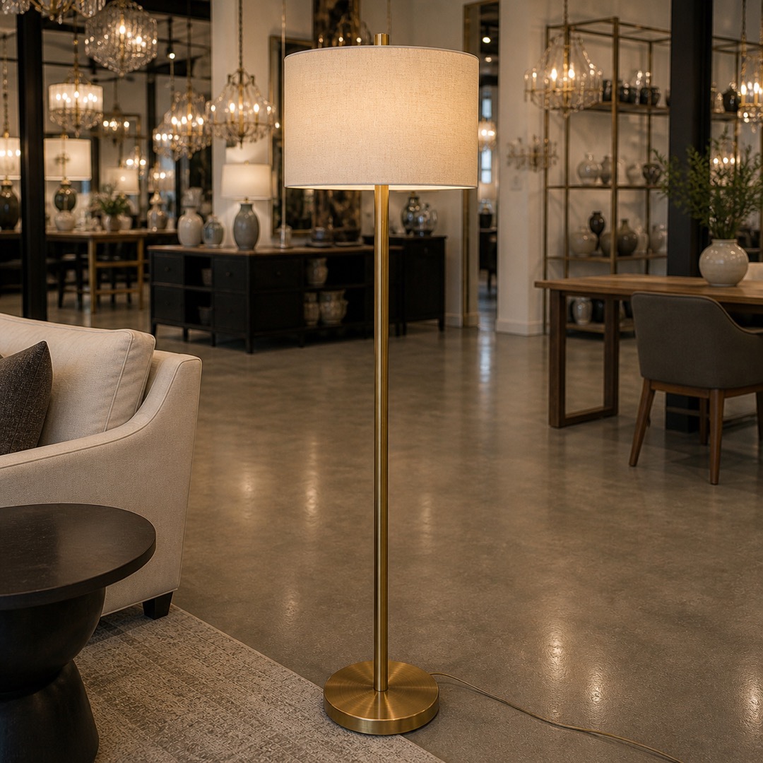 Alden Brushed Brass Floor Lamp with Linen Shade
